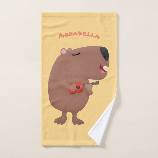 Conjunto De Toalhas Óptica desenho animado de capybara ukulele (Toalha de mão)