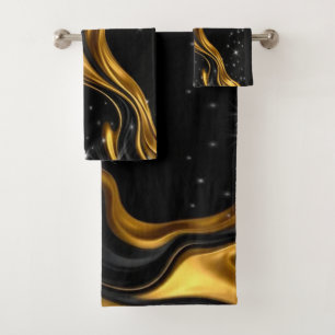 Conjunto De Toalhas Opulento Redemoinho Líquido Ouro Preto Monocromo C