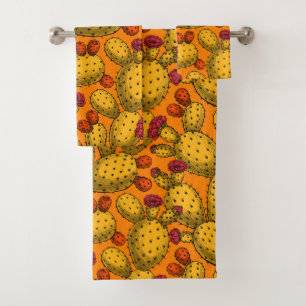 Conjunto De Toalhas Opuntia florescente em amarelo