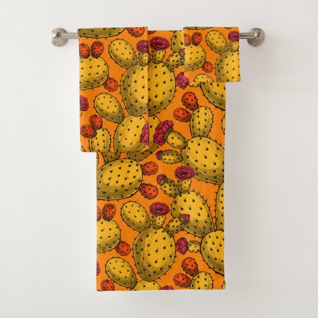 Conjunto De Toalhas Opuntia florescente em amarelo (Insitu)