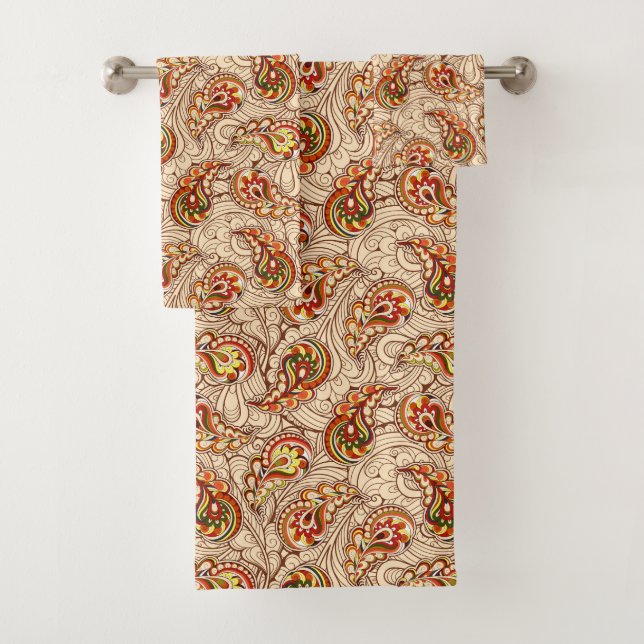Conjunto De Toalhas Orange E Beige Paisley (Insitu)