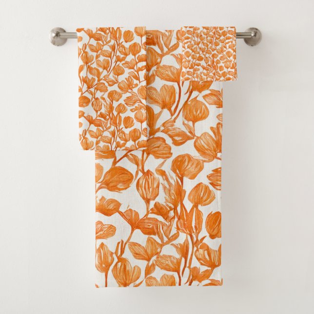 Conjunto De Toalhas orange orchid floral pattern (Insitu)