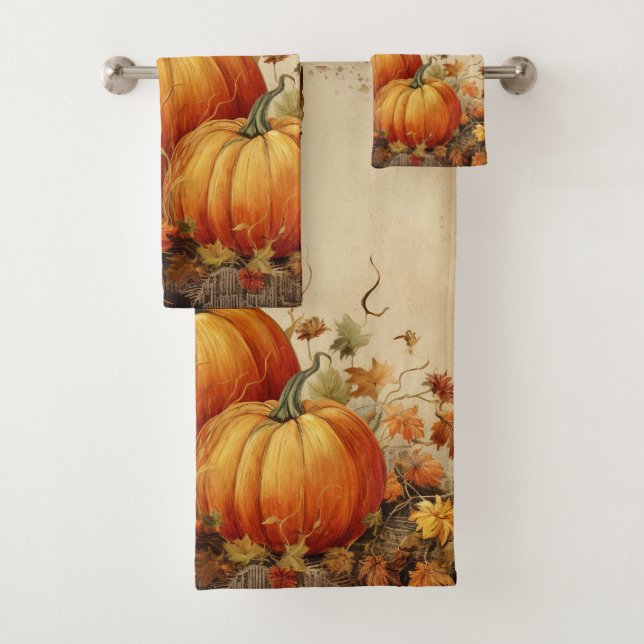 Conjunto De Toalhas Orange Pumpkins Rustic Autumn (Insitu)