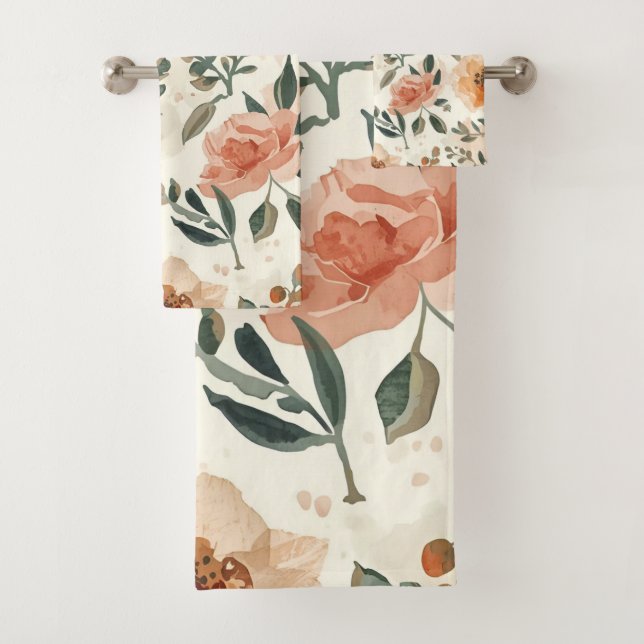 Conjunto De Toalhas Orange Watercolor Flowers Botanical Painting (Insitu)