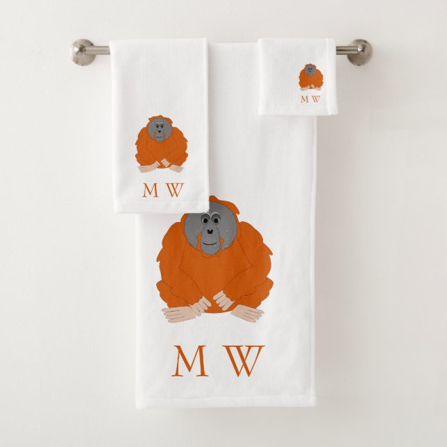 Conjunto De Toalhas Orangutan Design Monogrammed (Insitu)
