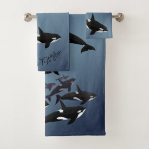 Conjunto De Toalhas Orca Whale Bath Coloca As Baleias Assassinas Toalh