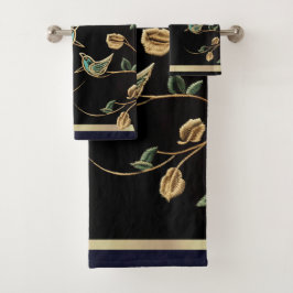 Conjunto De Toalhas Oriole Verde\Bordado de Folha Dourado\Conjunto de