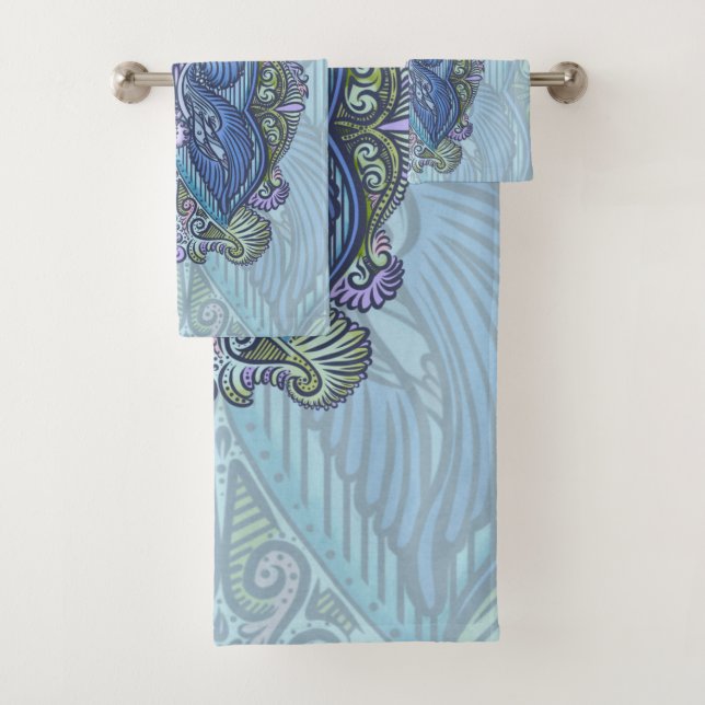 Conjunto De Toalhas Ornamentado Azul e Teal Mandala Design (Insitu)