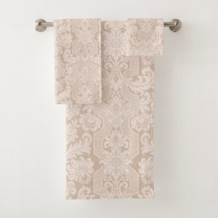 Conjunto De Toalhas Ornamentado Elegante Cream Victorian Damask
