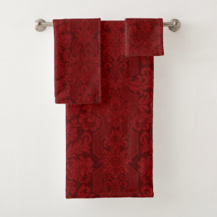 Conjunto De Toalhas Ornamentado Elegante - Damasco Vermelho Vitoriano