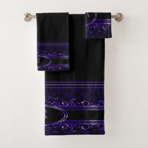 Conjunto De Toalhas Ornamentado Preto e Roxo, Gótico Monograma