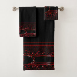 Conjunto De Toalhas Ornamentado Preto e Vermelho - Gótico Monograma