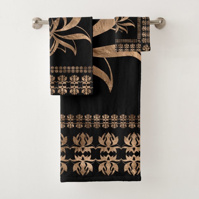 Conjunto De Toalhas Ornamento de luxo Lotus Flower - preto e ouro (Insitu)