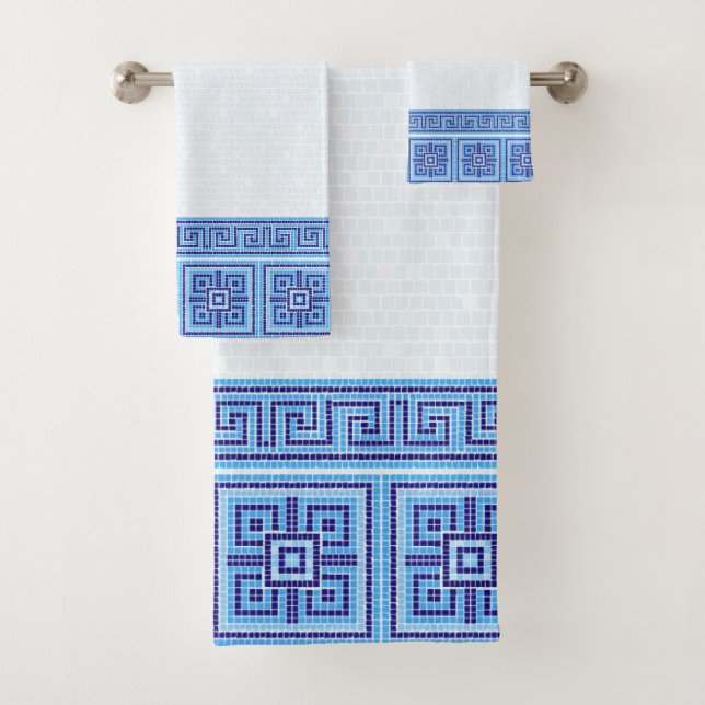 Conjunto De Toalhas Ornamento do Azulejo Mosaico Grego - Sombras do Az (Insitu)
