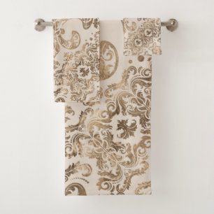 Conjunto De Toalhas Ornamento Fleur-de-lis - ouro pastel