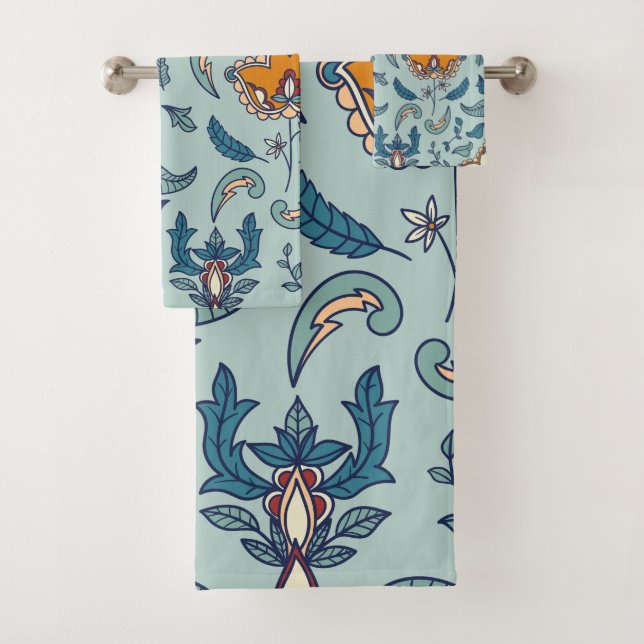 Conjunto De Toalhas Ornate floral pattern on a pale blue background (Insitu)