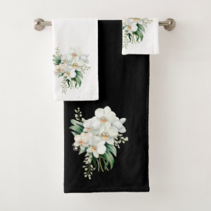 Conjunto De Toalhas Orquídea branca e negra elegante