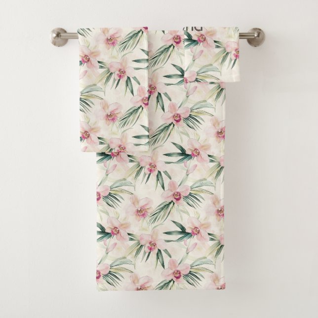 Conjunto De Toalhas Orquídea Floral Creme Rubor Rosa   (Insitu)