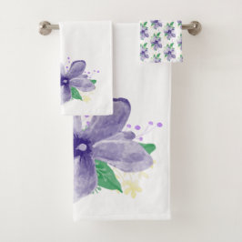 Conjunto De Toalhas Orquídea Violeta Floral em Branco