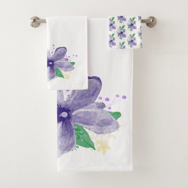 Conjunto De Toalhas Orquídea Violeta Floral em Branco (Insitu)
