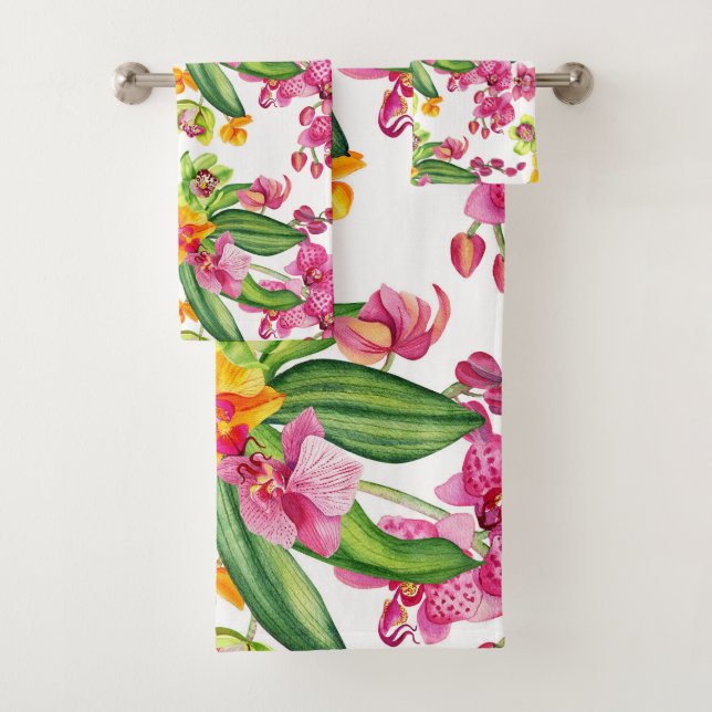 Conjunto De Toalhas Orquídeas Aquarelas Design 18 (Insitu)