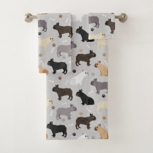 Conjunto De Toalhas Ossos do Buldogue Francês e Cinzas de patas