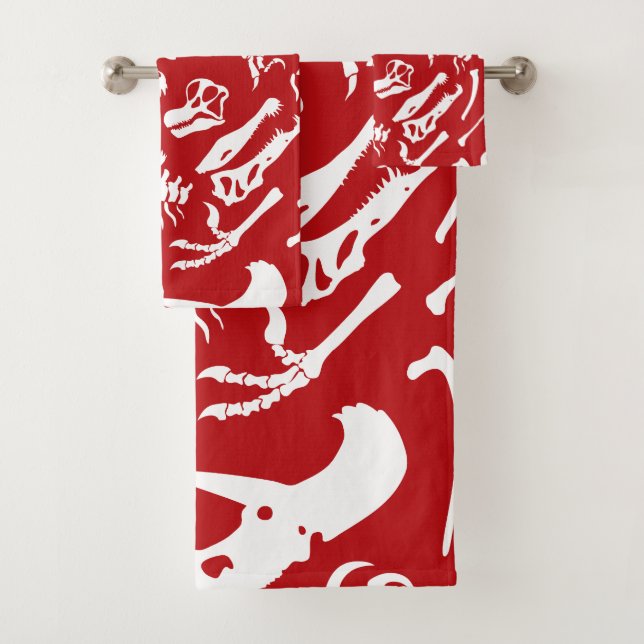 Conjunto De Toalhas Ossos do Dinossauro (Vermelho) (Insitu)