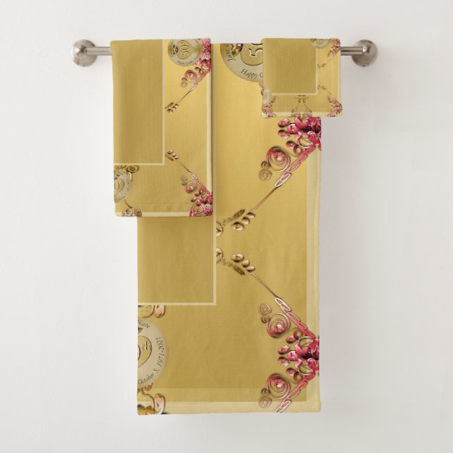 Conjunto De Toalhas ouro 50º Aniversário de Casamento Ochre Bath Towel (Insitu)