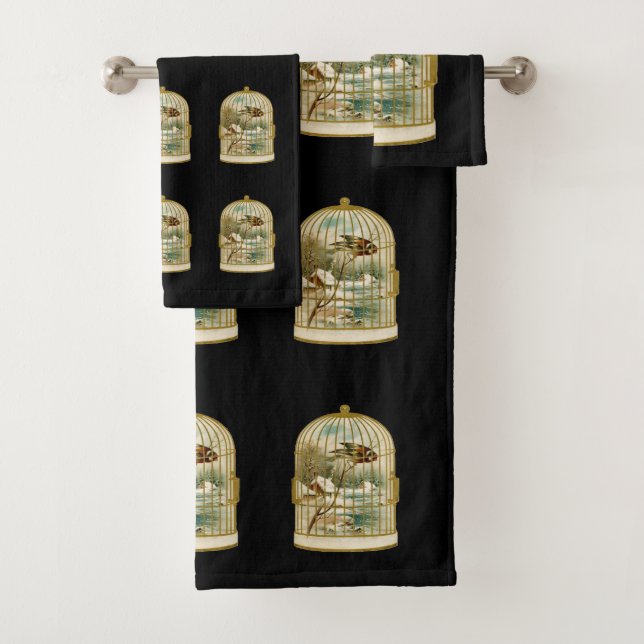 Conjunto De Toalhas Ouro Birdcage Cena de inverno em preto (Insitu)