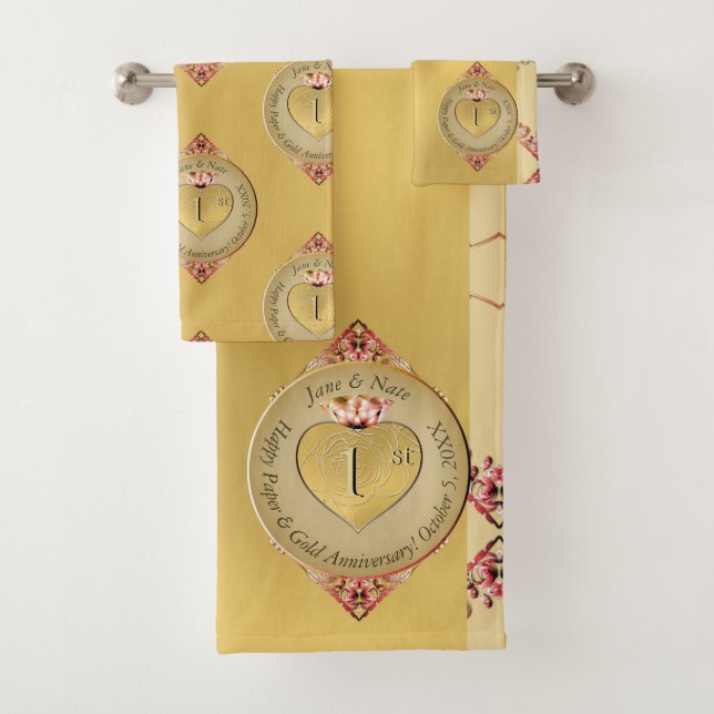 Conjunto De Toalhas ouro de aniversário de 50 anos de casamento (Insitu)