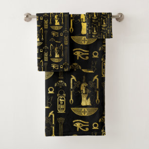 Conjunto De Toalhas Ouro decorativo egípcio do teste padrão no preto