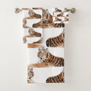 Conjunto De Toalhas Ouro e Design branco de Tigre preto