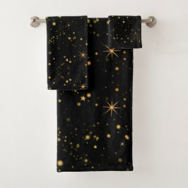 Conjunto De Toalhas Ouro - Estrelas Amarelas - Céu Negro