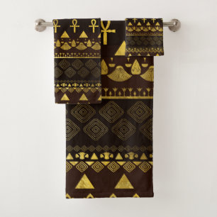 Conjunto De Toalhas Ouro étnico egípcio do teste padrão em marrons