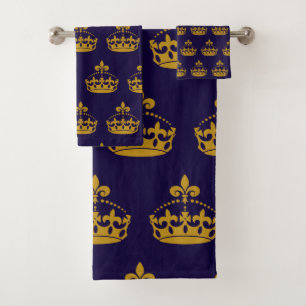 Conjunto De Toalhas Ouro Fleur De Lis Royalty Lily Flower Marinho