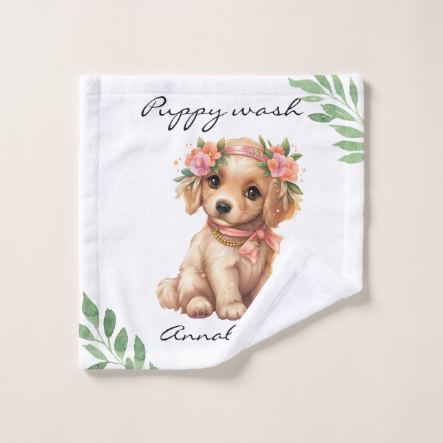 Conjunto De Toalhas Ouro Floral Cachorro Retriever Puppy (Pano de lavar)