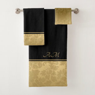 Conjunto De Toalhas Ouro Floral Damasco