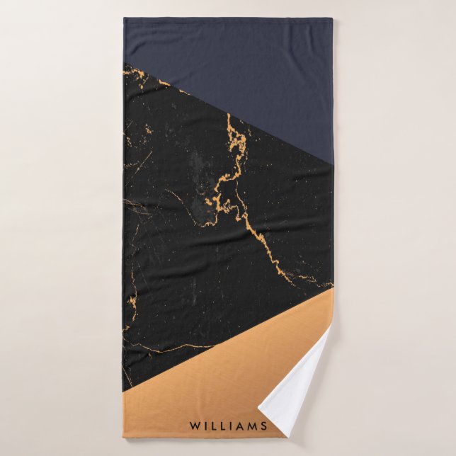 Conjunto De Toalhas Ouro Marble Geométrico (Toalha de Banho)