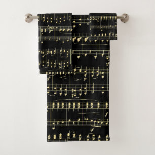 Conjunto De Toalhas Ouro musical em preto