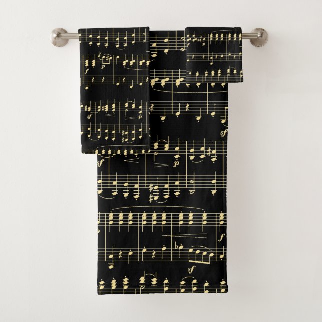 Conjunto De Toalhas Ouro musical em preto (Insitu)