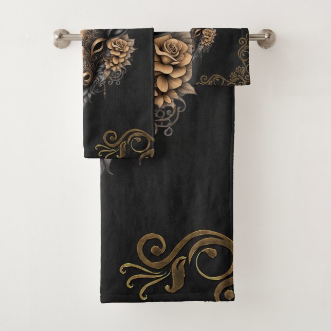 Conjunto De Toalhas Ouro negro elegante repleto (Insitu)