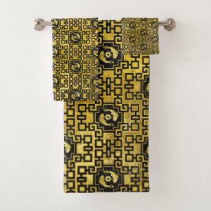 Conjunto De Toalhas Ouro oriental luxuoso no teste padrão preto dos