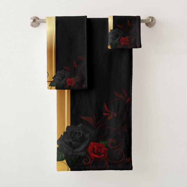 Conjunto De Toalhas Ouro preto com rosas (Insitu)