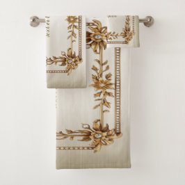 Conjunto De Toalhas Ouro Retângulo com Flores de Dimond Brilhantes