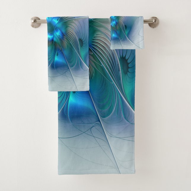 Conjunto De Toalhas Ovações de Pé, Fractal Azul Turquesa Abstrato (Insitu)