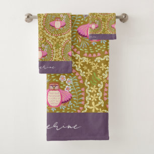 Conjunto De Toalhas Owl Folk Olive