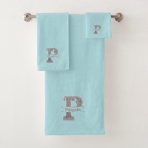 Conjunto De Toalhas P Monograma Inicial de Prata Personalizado Seu Nom