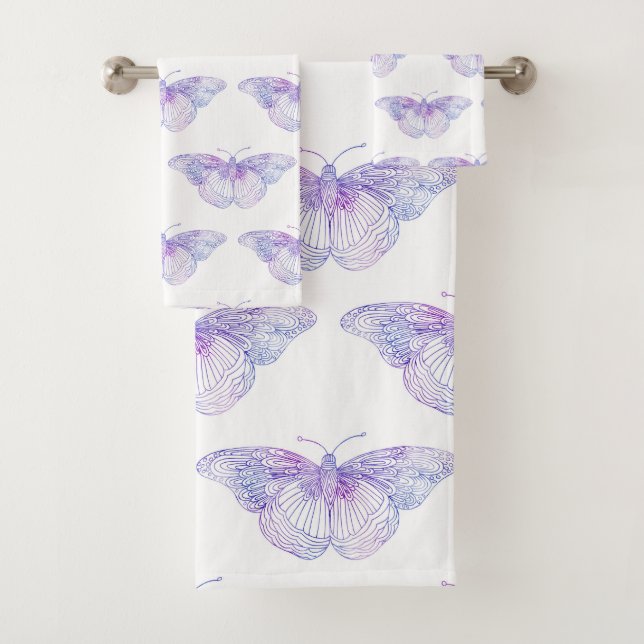 Conjunto De Toalhas Padrão 2 da borboleta violeta de aquarela (Insitu)
