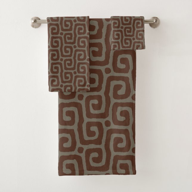 Conjunto De Toalhas Padrão Abstrato Cinza e Marrom (Insitu)