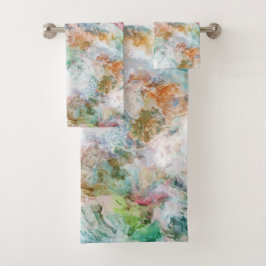Conjunto De Toalhas Padrão Abstrato de Aquarela do Oceano Grunge